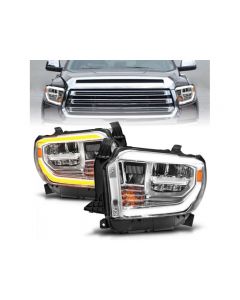 Anzo USA LED Crystal Headlights w/ Switchback Chrome Housing w/ DRL Toyota Tundra 2014-2021- ANZO-111534