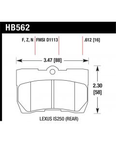 Hawk Performance Disc Brake Pad Lexus Rear- HB562Z.612